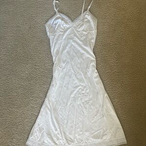 Vintage White Satin Slip with Lace Trim - Women Intimates